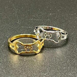 Dog Bone and Paw Print Ring with Open Design #1246